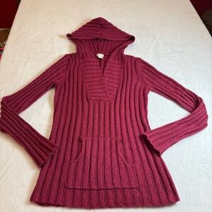 Maurices Ribbed V-Neck Hooded Sweater - Deep Pink